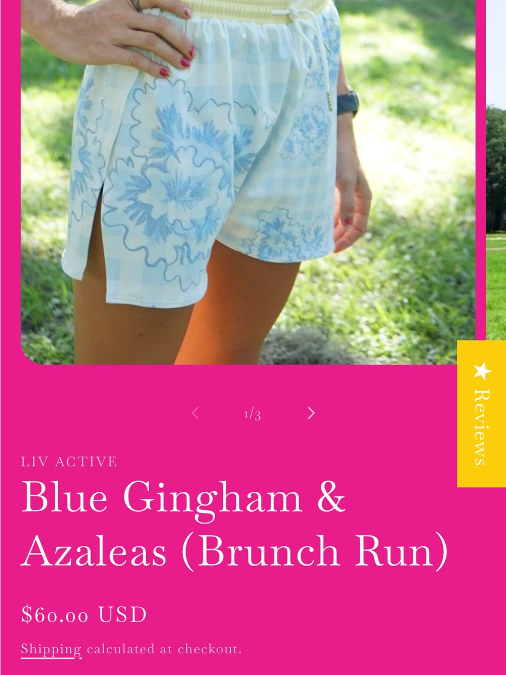 Livi Active Blue Gingham & Azaleas Athletic Shorts